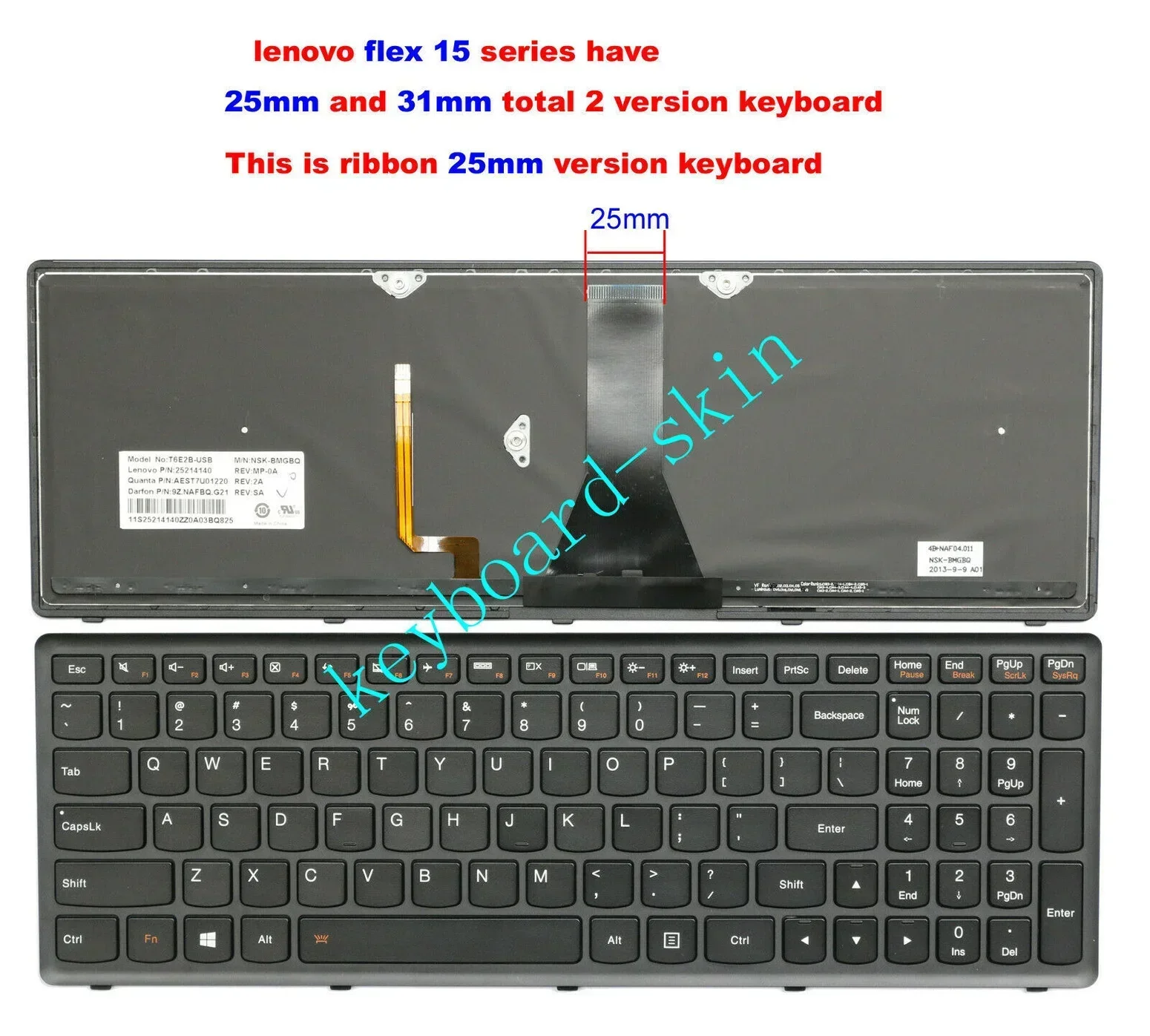 

New US backlit Keyboard 25mm ribbon for Lenovo Flex15 FLEX15D-AFO 25214140 T6E2B-US T6E2B-USB 9Z.NAFBQ.G21 NSK-BMGBQ laptop