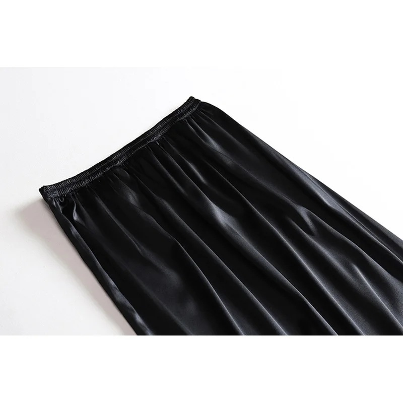 Women\'s 100% Mulberry Silk Midi Skirts Elastic High Waist A-Line Pull On Closure Summer Long Skirt