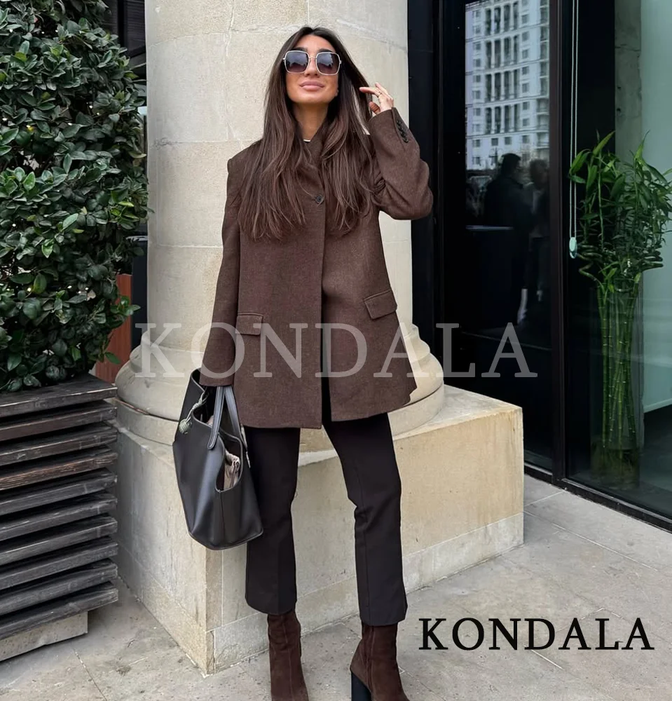 KONDALA เสื้อเบลเซอร์สไตล์วินเทจสำหรับผู้หญิง รุ่นใหม่ปี 2026 เสื้อสูทเบลเซอร์กระดุมเดี่ยวสุดอินเทรนด์ แฟชั่นฤดูใบไม้ผลิ เสื้อเบลเซอร์ผู้หญิงสุดหรู