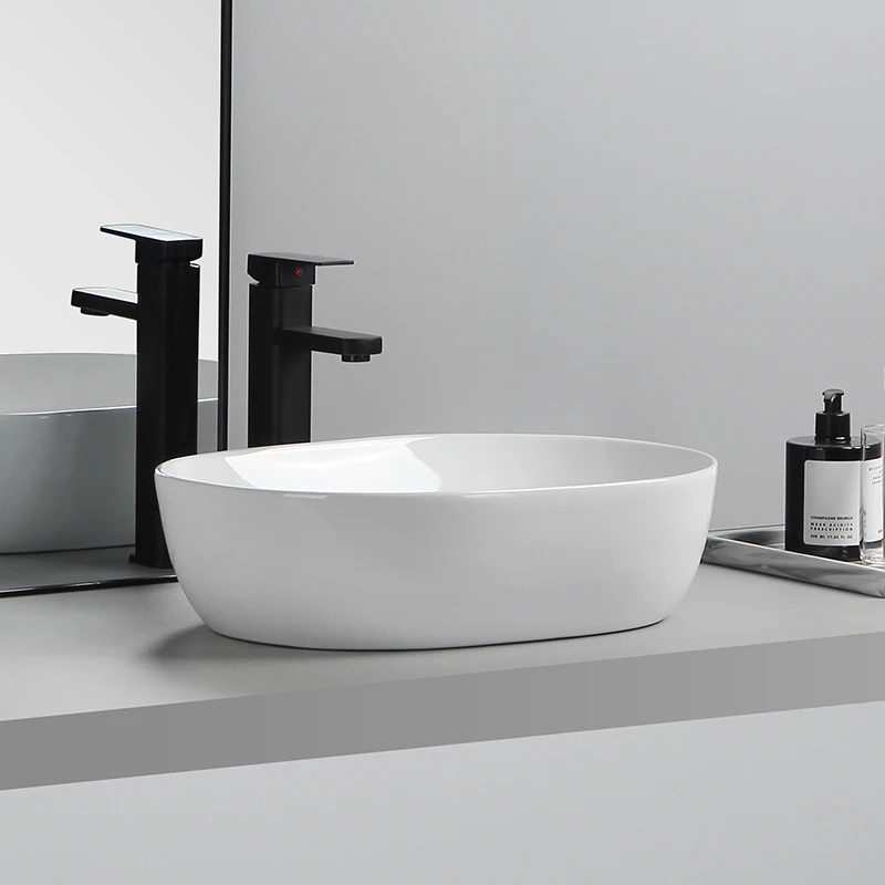 Elegant Ceramic Vessel Sink, Oval Design Ceramic Wash Basin - Ideal for Modern Bathroom Fixtures, Suitable for Dressing Rooms, Vanities, Bathrooms