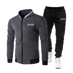 Herrenmode Freizeit anzug Frühling Herbst Straße Outdoor Herren bekleidung passend Farbe Stand Kragen Reiß verschluss Jacke und Hosenanzug