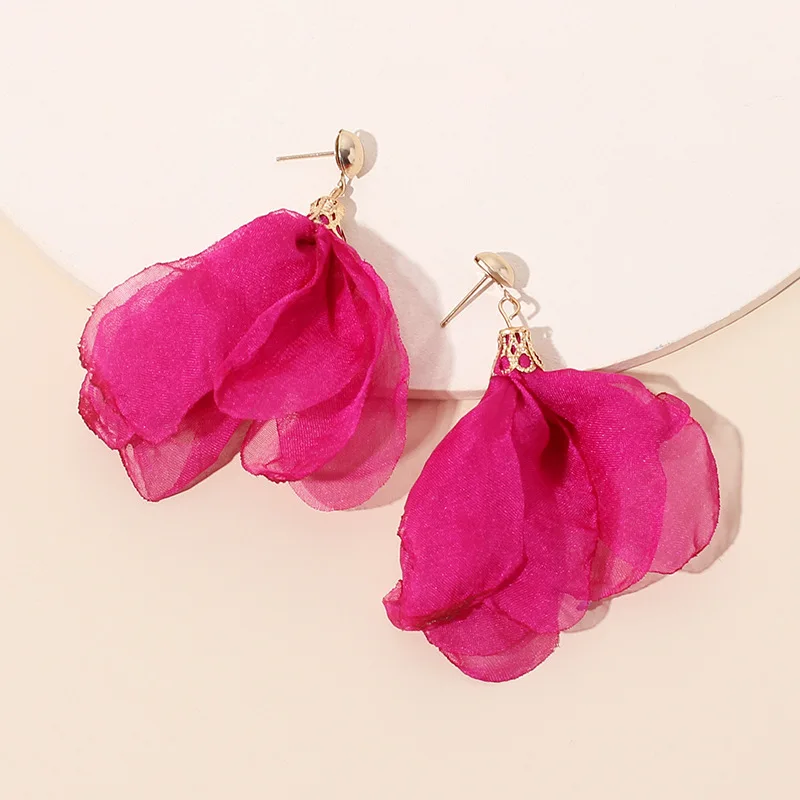Fashion Metal Head Fabric Floral Dangle Earrings for Women