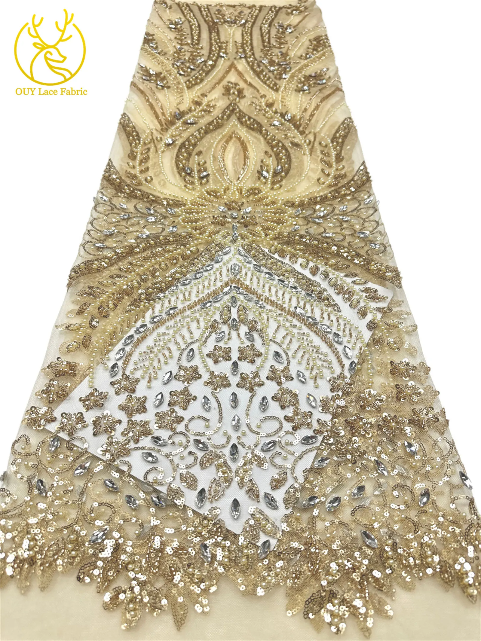 2026 Neues Design Afrikanischer Perlen-Diamant-Spitzenstoff Französischer Nigerianischer Pailletten-Tüll für Damen Partykleid Dekoration Nähen – Detail 16