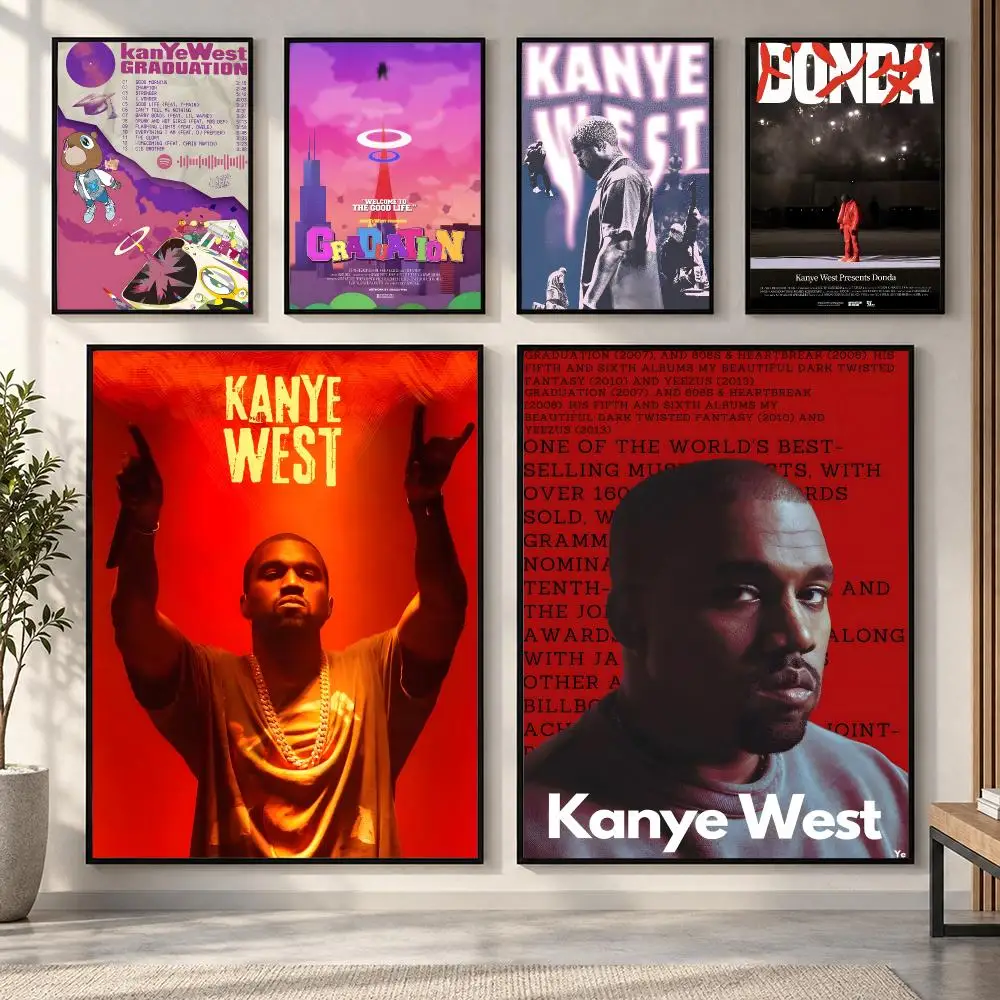 1PC K-Kanye W-West Y-Ye Rapper Poster HD art sticky wall waterproof home living room bedroom bar aesthetic decoration