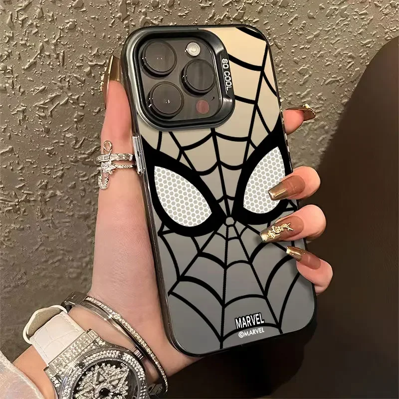 Marvel Spider Man Black White Cool Phone Case For iPhone 16 15 14 13 12 11 Pro Max 16 15 Plus Y2K Lens protect plating Cover