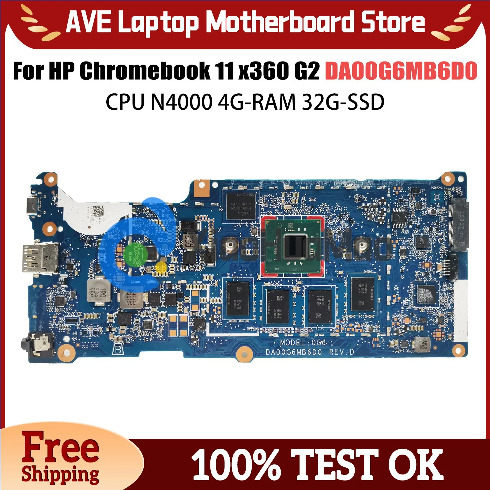 For HP Chromebook 11 x360 G2 EE Motherboard DA00G6MB6D0 L53190-001 L53193-001100 Laptop Mainboard wi X360 11-G2 Tested OK