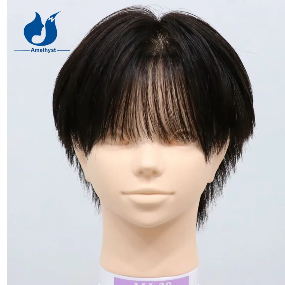 

Amethyst Straight Natural Black Brazilian Remy Human Hair Wig Short Pixie Cut 13x6 Lace Front Wig Preplucked for Men Pre Styled