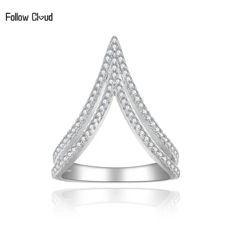 Follow Cloud Deep V-shape 0.5ct Full Moissanite Diamond Rings for Women 925 Sterling Silver 18K White Gold Plated Wedding Band