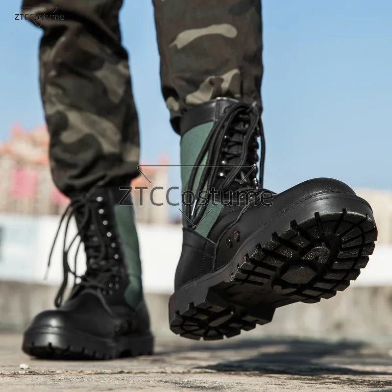 Men's British Leather Boots Mid-high Top Spring and Autumn Large Size Boots Cross-border Knight Cosplay Shoes Combat Boots