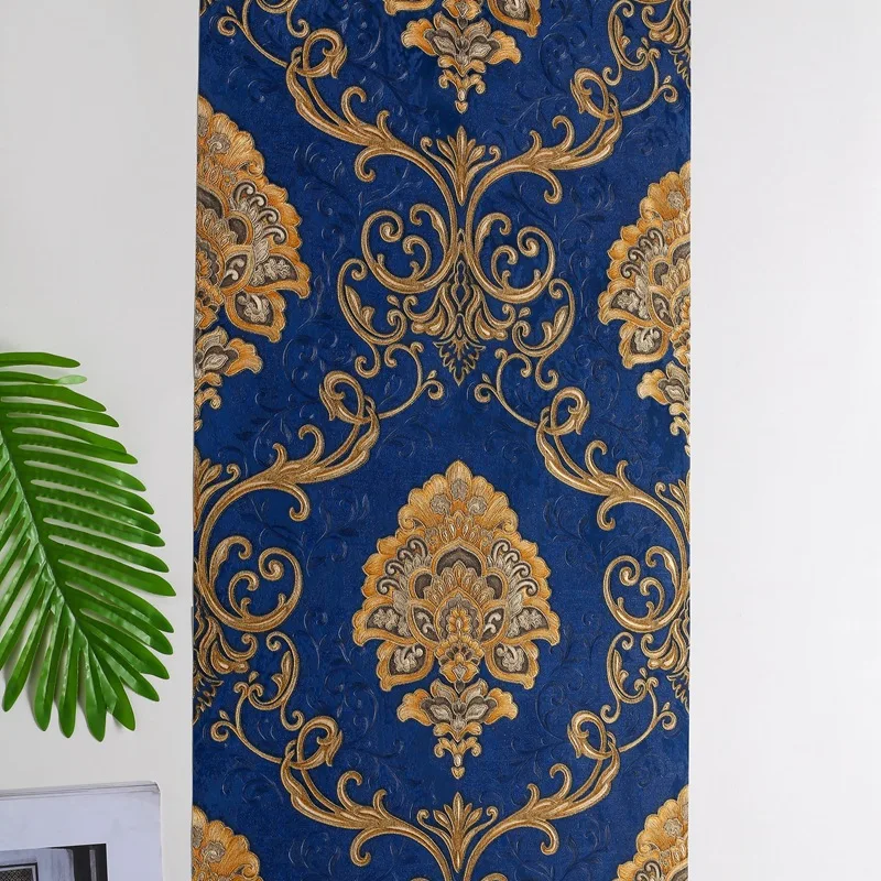 

3D Blue Wallpaper Classic Luxury Damask Roll Embossed PVC Wall Paper Home Decor Living Room Bedroom Backdrop Papel De Parede