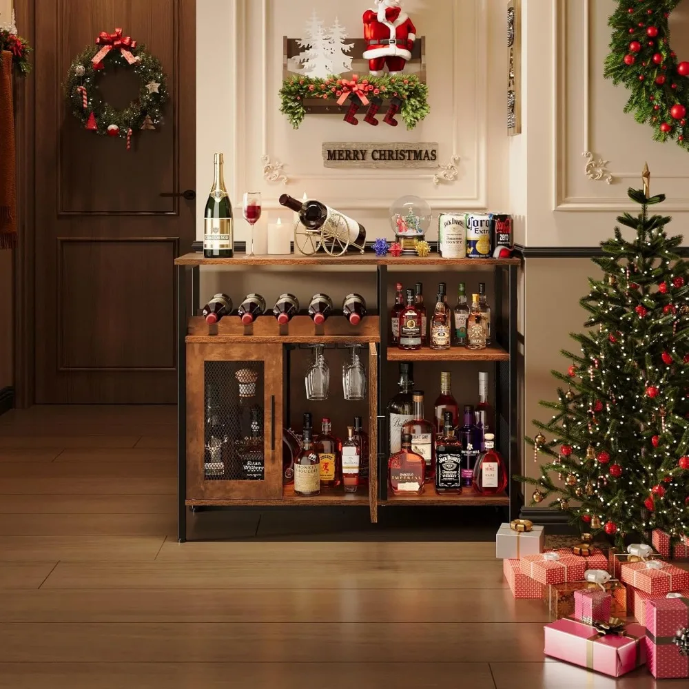 Wine Bar Rack Cabinet with Detachable Wine Rack,  Coffee Bar Cabinet with Glass Holder