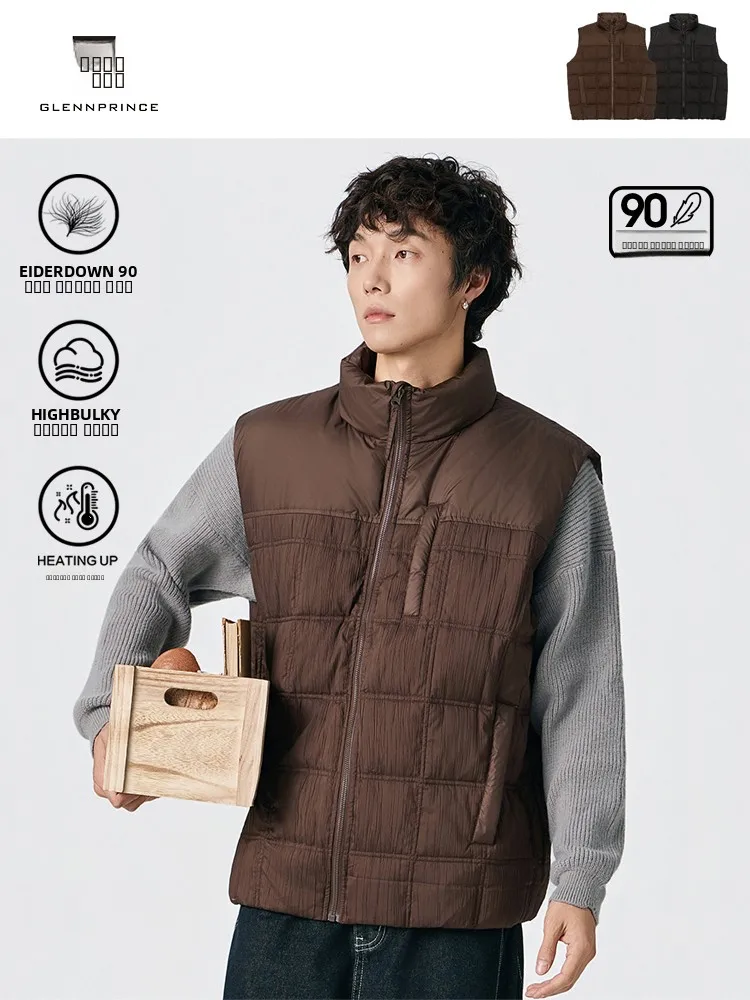 

GPstudio American Sle Легкий мужской пуховый жилет с воротником-стойкой, 90% белый пух, для зимы и активного отдыха, большие размеры