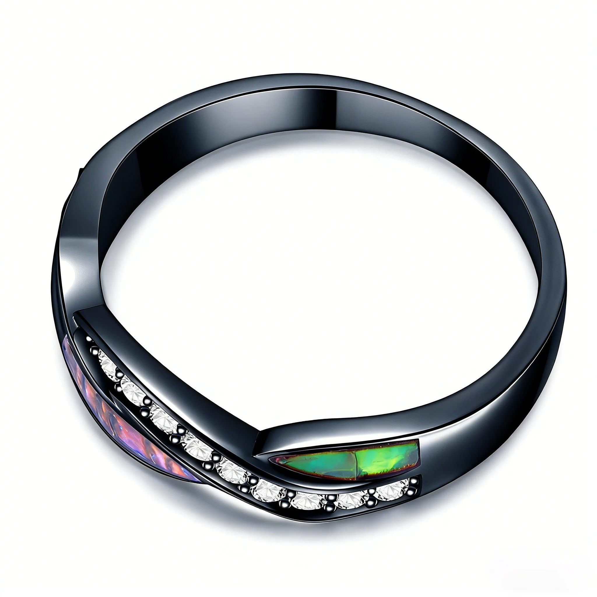 Gothic Abalone Shell Ring for Women,Black Alloy Statement Ring with Mystic Rainbow Inlay,Hypnotic Wave Design Jewelry Gift