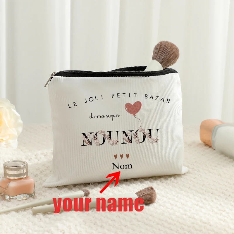 Trousse de toilette d'appréciation de nounou avec nom personnalisé, cadeau personnalisé pour baby-sitter, pochette cosmétique de remerciement, voyage essentiel pour soignant