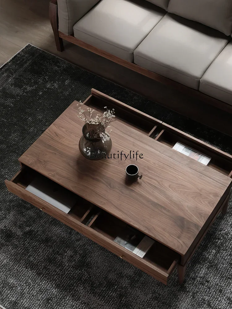 

Nordic solid wood coffee table rectangular retro simple black walnut