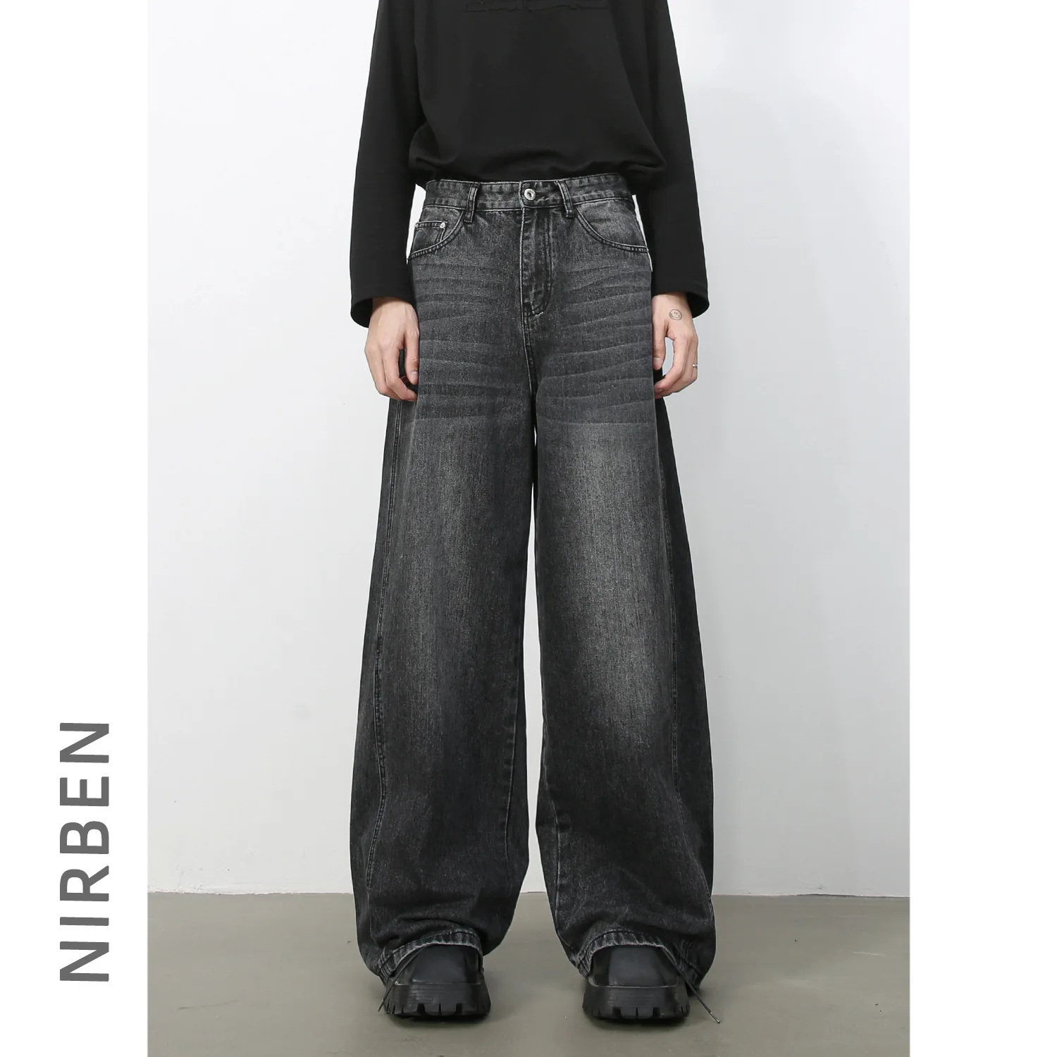 Denim Retro Washed Jeans Men's New American High Street Loose Straight Wide-leg Trousers