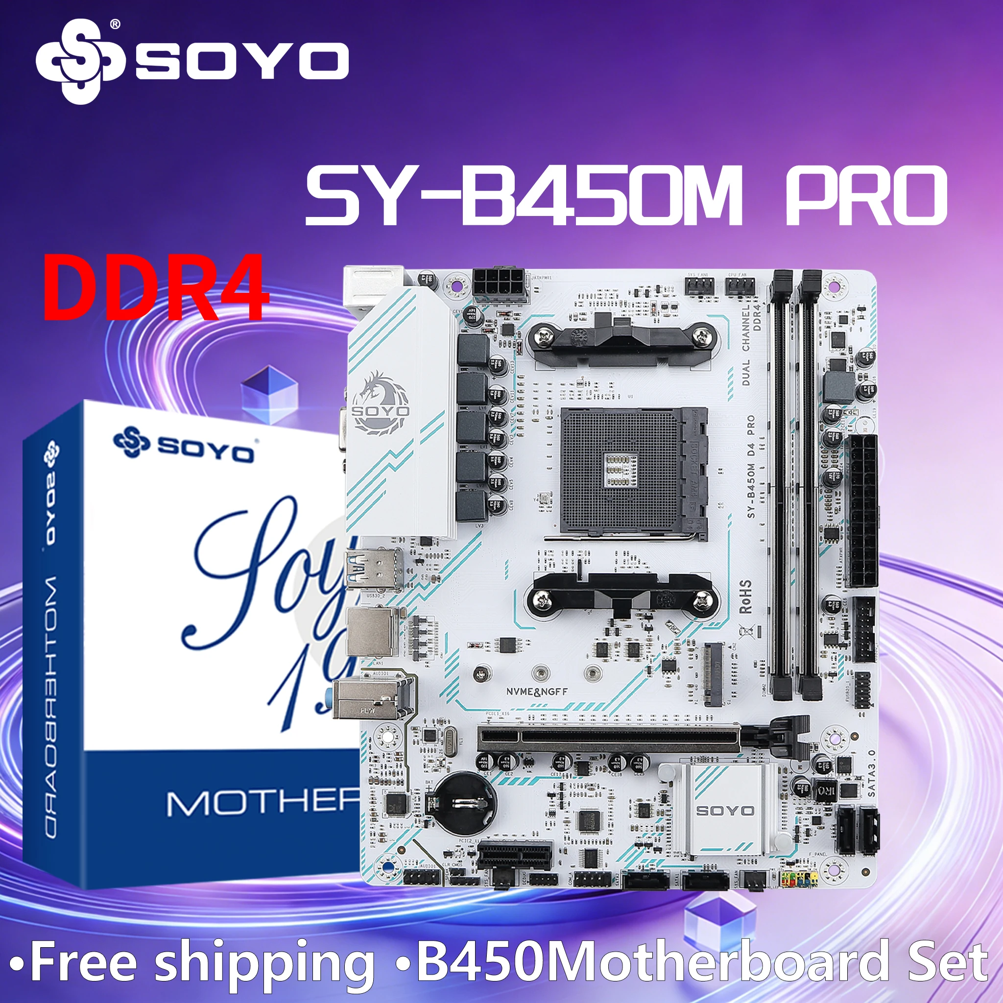 

SOYO AMD B450M Game Motherboard DDR4 Memory AM4 M.2 NVME Desktop Computer components CPU PCIE3.0 X16 SATA3.0 8PIN USB HDMI VGA