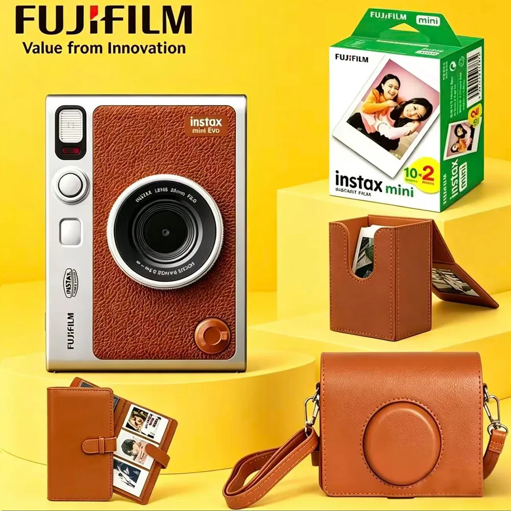 En stock: Impresora de fotos instantánea para smartphone Fujifilm Instax Mini Evo + Funda vertical Instax + Protector + 20 rollos de película Instax Mini sin marco