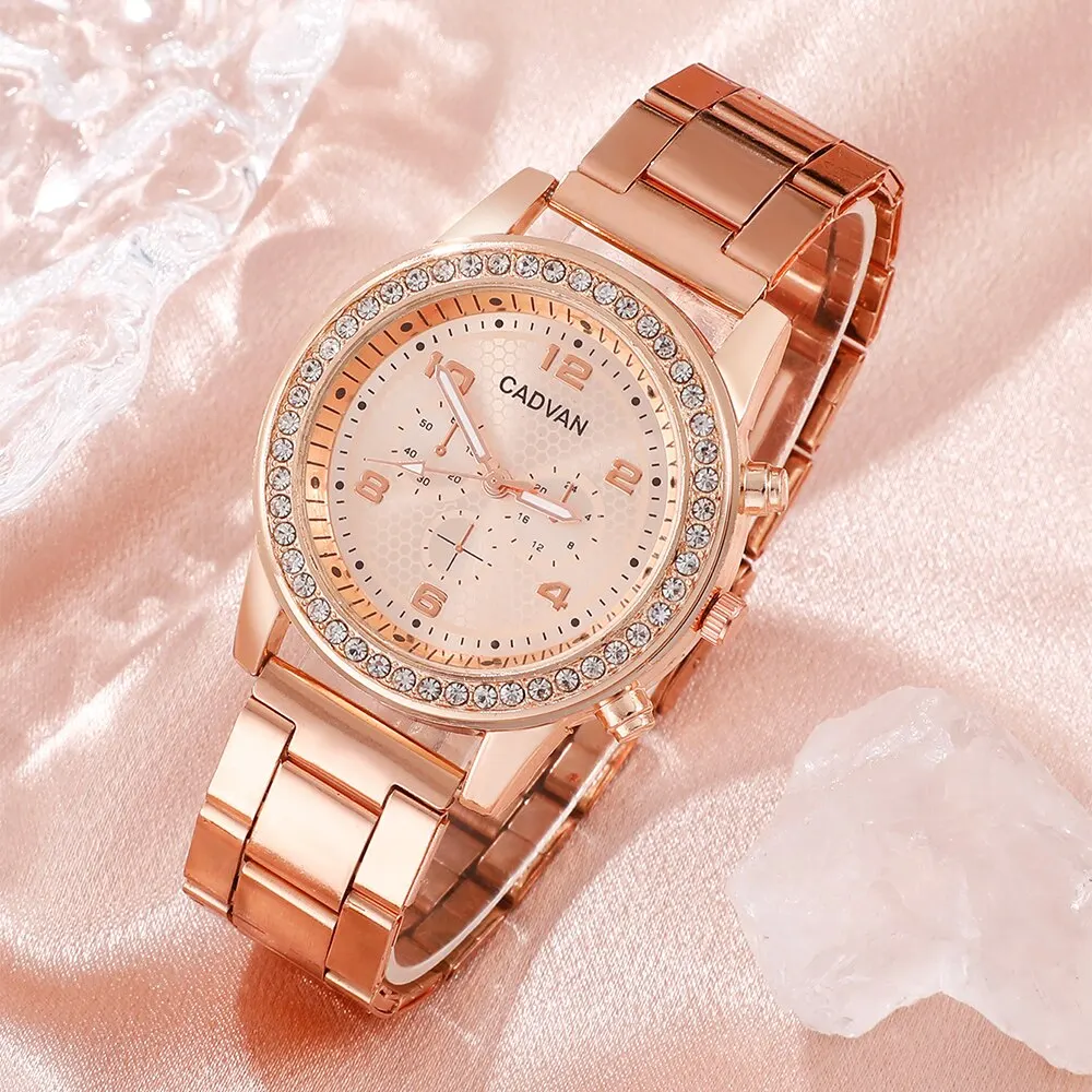6PCS Set Women Rose Gold Luxury Quartz Watch Rhinestone Fashion Wristwatch Casual Ladies Watches Bracelet Set Clock Montre Femme