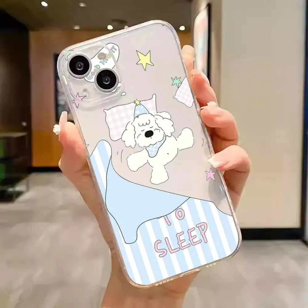 1pc Cute Dog Sleeping Phone Case Transparent For IPhone 17 16 15 14 13 12 11 PRO MAX PLUS Mini Soft Skin-friendly Cover