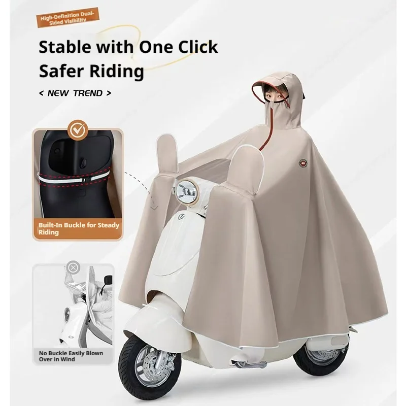 SEAMETAL 5XL Rider Rain Poncho for Motorcycle Scooter Waterproof Cape Zippered High Collar Khaki Black