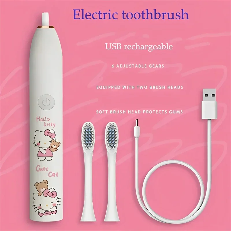 Sanrio Kawaii Hello Kitty Electric Toothbrush Cartoon Automatic Waterproof Toothbrush High-value Student Oral Cleaning Tool