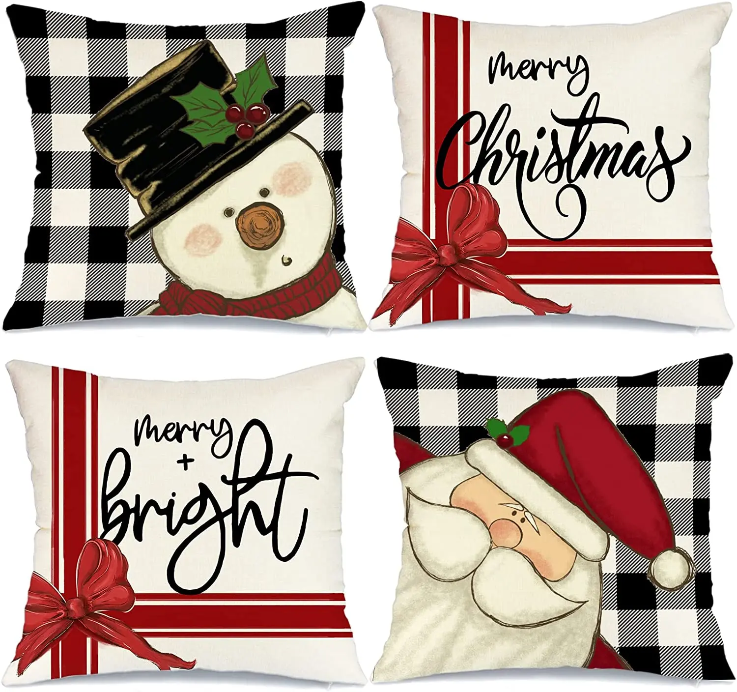 

Christmas Pillow Covers 18x18 Set of 4 for Christmas Decorations Snowman Santa Claus Christmas Pillows Hello Winter