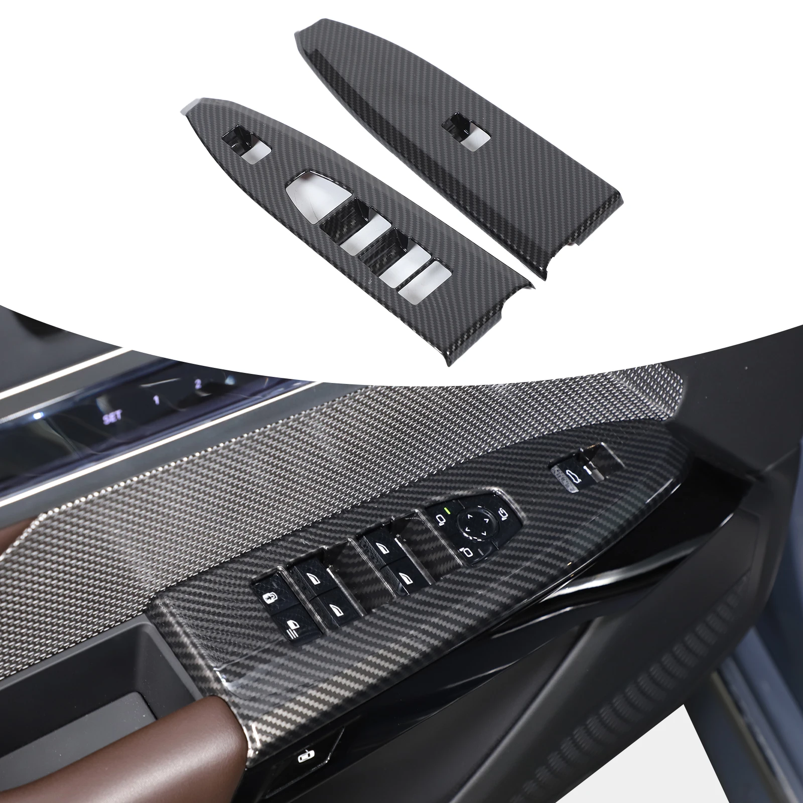 

Для BMW 7 серии/G70 подъемная рамка для стекла, переключатель управления окном, декоративная рамка из АБС-пластика, узор из углеродного волокна, 2 шт., 2023-2025