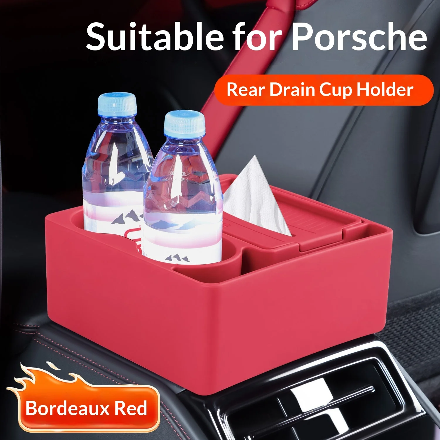 For New Porsche Panamera Car Rear Water Cup Tissue All In One Storage Box Interior Organizer Modification Accessories