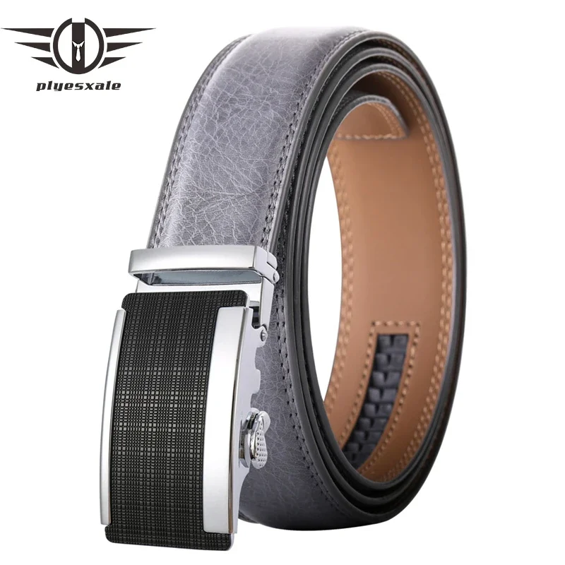 

Plyesxale Luxury Designer Famous Brand Men Belt High Quality Classic Style Fashion Cowhide Leather Belts For Men Brown Gray B696