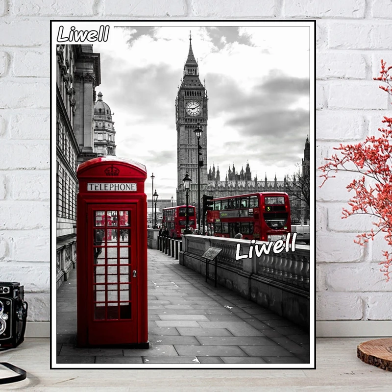 London Street Scenery Red Telephone Booth And Big Ben 5d Diamond Painting Full Drills Mosaic Cross Stitch Modern Wall Art Decor