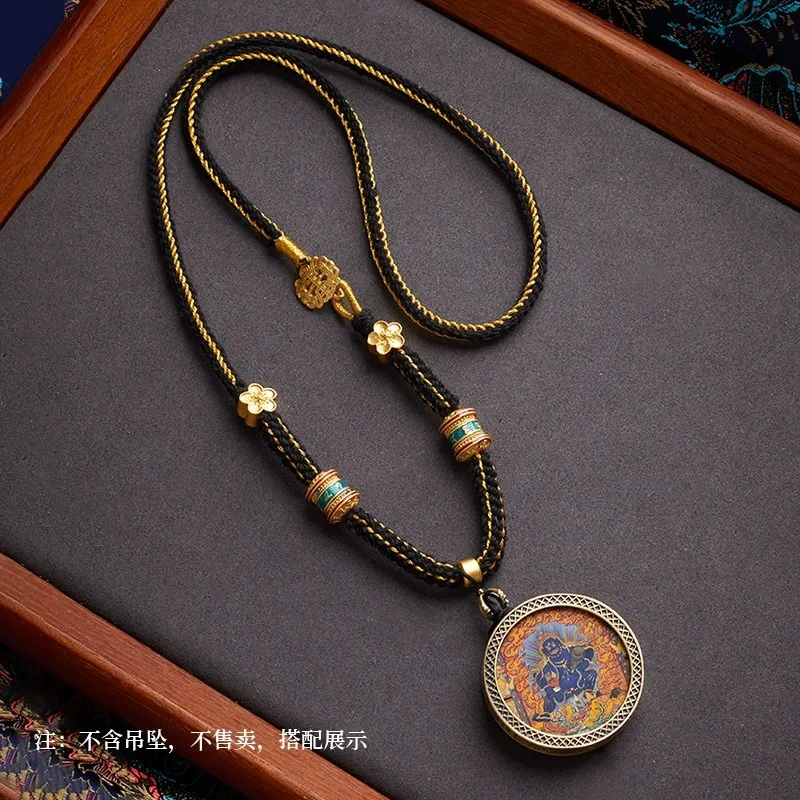 High-End Tibetan Style Hand-Knitted Rope Thangka Necklace Rope Amulet Pendant Rope Beeswax Pendant Rope Six Words Mantra Sweater