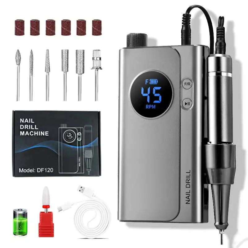 Professional Nail Drill 45000 RPM: Portable Diamond Nail Drill Kit Rechargeable 4500 MAh Battery Electric Nail File For Thick Acrylic Nails With Ceramic Nail Drill Bits Sanding Bands Nail Tech Salon&Home Use For All Festival Gifts