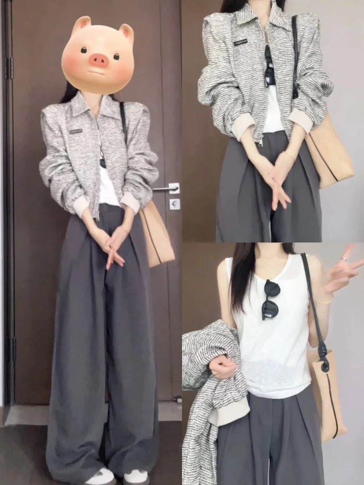 

2026 Spring New Sle Women's Casual ort Jaet Collar Design Korean Sle Small Size Friendly Stand Fit Polyester Fiber