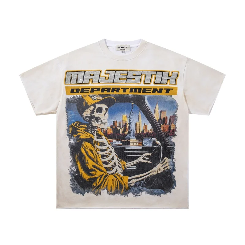 MAJESTIK High Street Skull Driving T-Shirt 26SS Hip-Hop Oversized Rolled Hem Cotton Summer Short-Sleeve T-Shirt