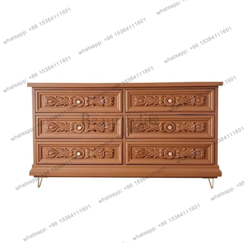 

2026 French retro solid wood chest cabinet light luxury high-end carved locker