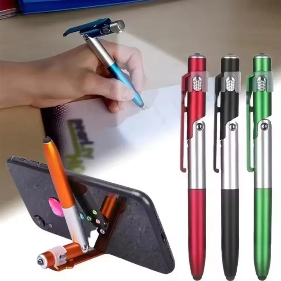 Multifunction 4-in-1 Foldable Ballpoint Pen Stylus (Flashlight + Support) for Tablet Cellphone