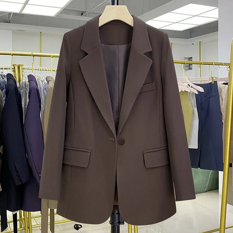 Chaqueta de traje de Chocolate coreana para mujer, chaqueta drapeada informal a la moda, abrigo femenino, Tops con hebilla única, primavera y otoño, 2023