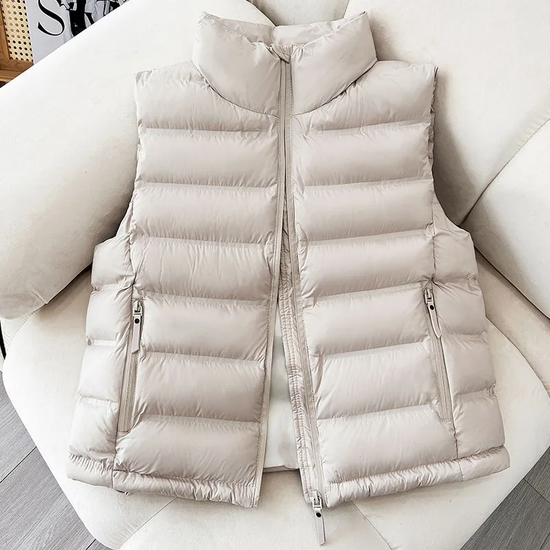Women Stand Collar Zip Up Puffer Vest Sleeveless Quilted Loose Warm Multi Color Casual Padded Gilet Outerwear