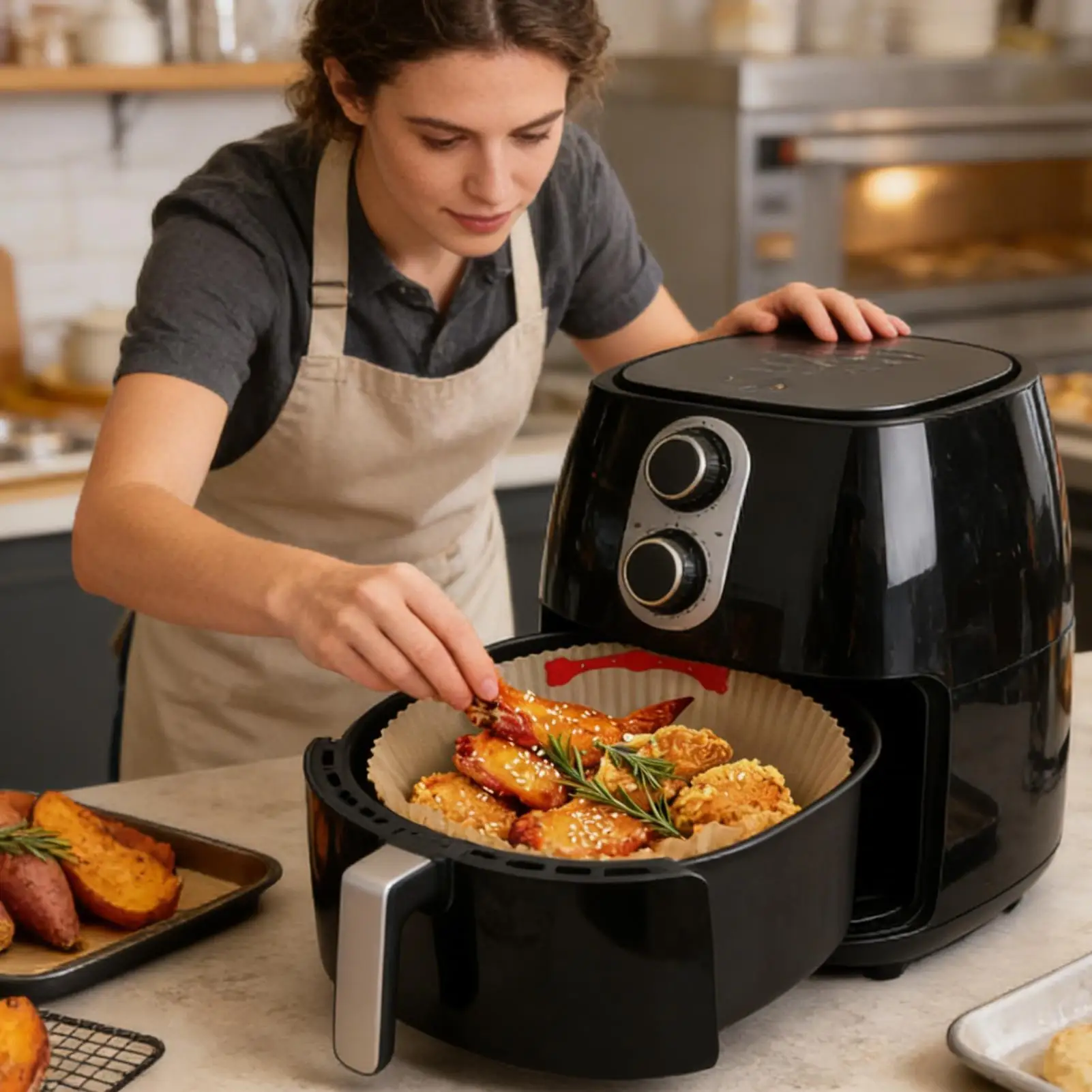 4pcs Air Fryer Magnets Magnetic Parchment Paper Holder Air Fryer Magnetic Silicone Buckle Reusable High-Temp Accessories