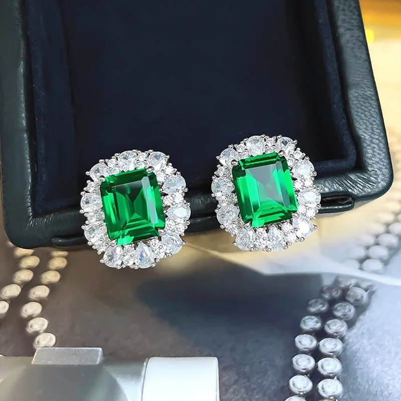 Exquisite Green AAAA Shiny Zircon 925 Sterling Silver Stud Earring Women Jewelry Full CZ Necklace Women's Wedding Bridal Jewelry