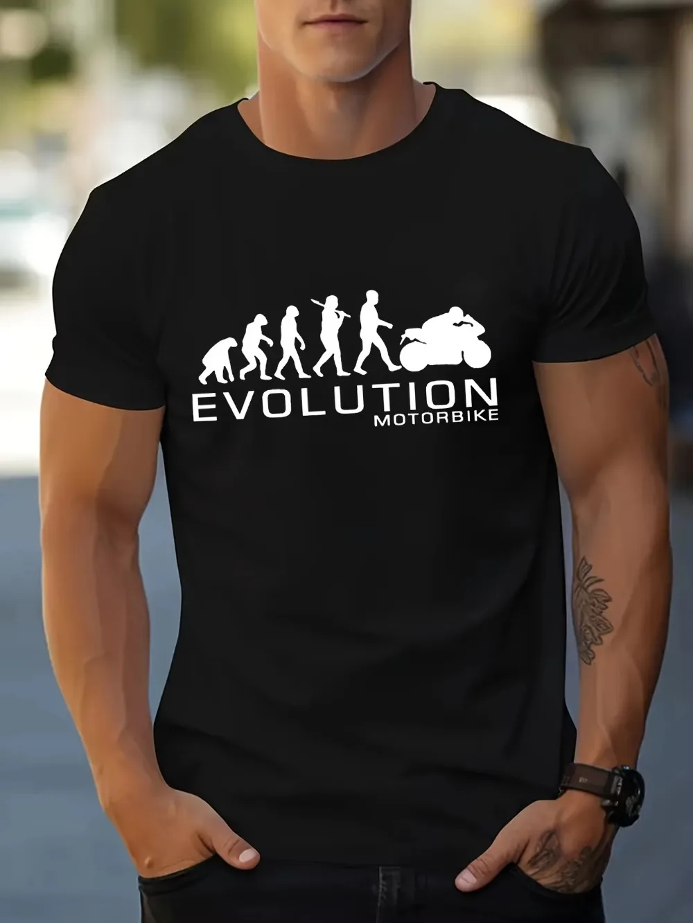2026 New Men's Summer Fashion Casual Loose T-shirt, Evolution Motorcycle Pattern Printed Round Neck Short Sleeved Top
