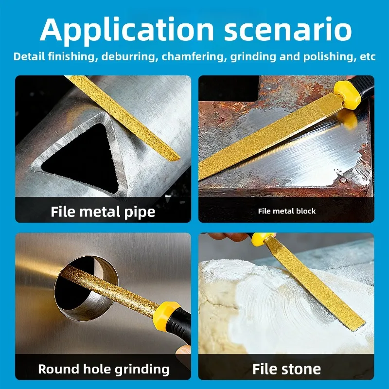 1Pcs 6/8/10/12inch Brazed Diamond File Flat Semi-Circular Jade Metal Rust Removal Stone Grinding Multifunction Woodworking Tools