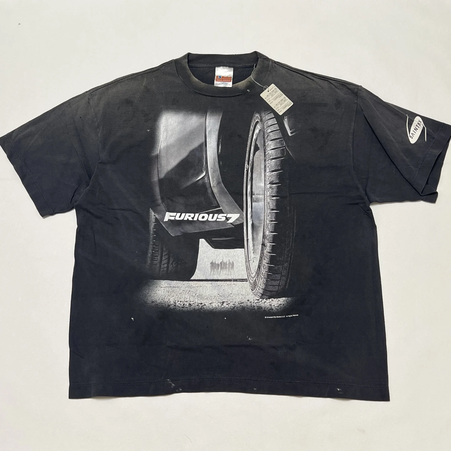 SAINT Vintage Washed Car Movie Printing Short Sleeved T Shirt Men Women Best Quality Heavy Fabric Tee Tops T-Shirt