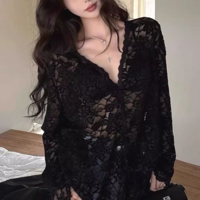 

Женская осенняя кружевная блузка с длинными рукавами Sweet & Spicy, высококачественный базовый слой, модная рубашка для вечеринок, повседневной носки