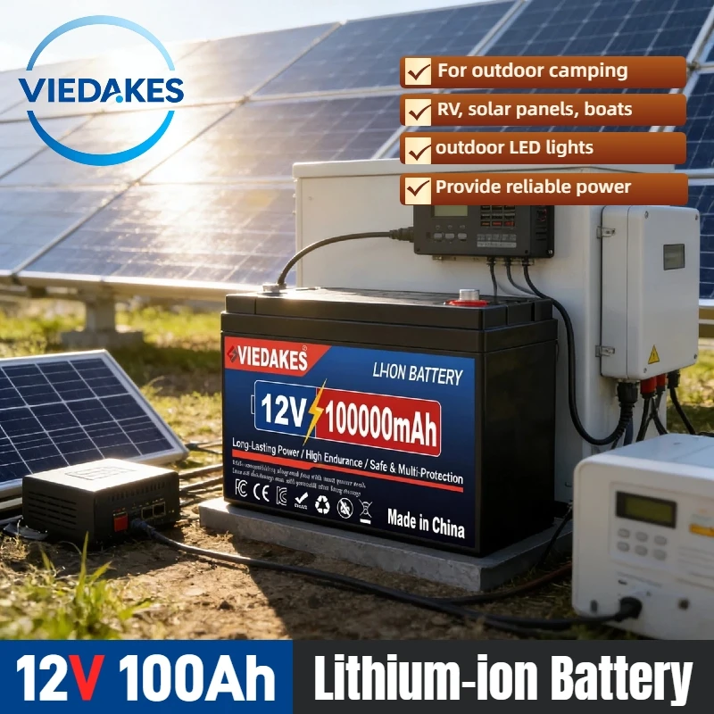 

12v lifepo4 battery 100Ah Rechargeable Lithium Ion Battery - Compatible with Solar Panels RV Camping Backup Power