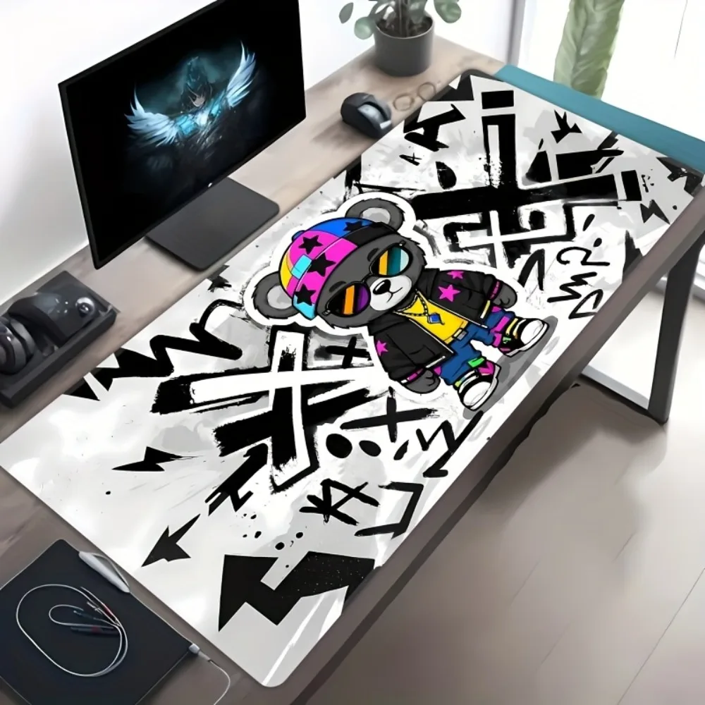 

1 creative graffiti mouse pad with cartoon bear design - suitable for office, desktop accessories, and fun workspace decoration