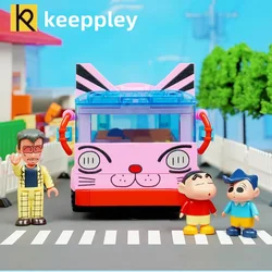 keeppley Crayon Shin-chan Cat School Bus Building Blocks DIY Toys Assembled Anime Car Model Ornaments Children’s Birthday Gifts