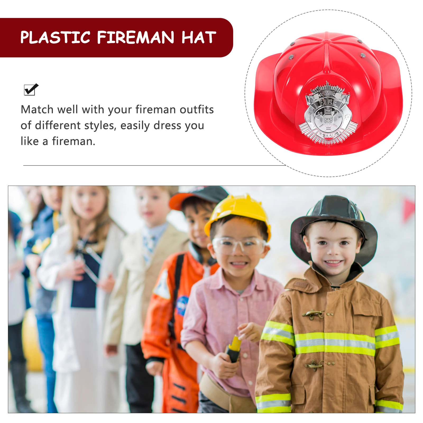 

Fire Hat Toys for Kids Plastic Fireman Party Costume Accessory Dress Up Pretend Play Birthday Halloween Cosplay