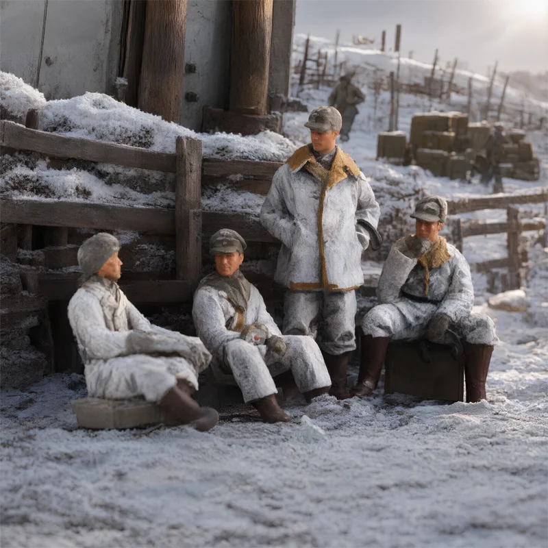 New 1/72 Resting Soldiers 4-Person Miniature Doll Model DIY Hand Painted Military Truck Scene Matching Ornament Toys Collectible